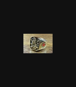 LÖWEN KREUZ WAPPENRING GOLD PLATET VERGOLDET HERRENRING SIEGELRING / 203