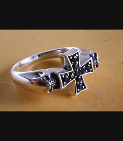 GOTHIC TEMPLAR KREUZ SKULL ZIRKONIA RING 925 SILBERRING 314