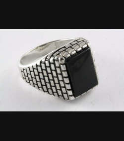 HERRENRING SCHWARZER STEIN SIEGELRING SILBERRING 925 SILBER / 089