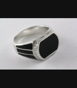 MASSIVER HERRENRING SCHWARZER STEIN SIEGELRING SILBERRING 925 SILBER / 276