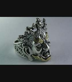 SHIVA GÖTTIN GESICHT BIKER SKULL TOTENKOPF MASKE SILBER 925 SILBERRING / 430