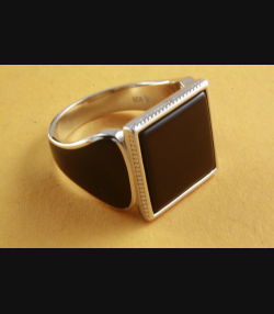 HERRENRING SCHWARZER STEIN SIEGELRING SILBERRING 925 SILBER / 443