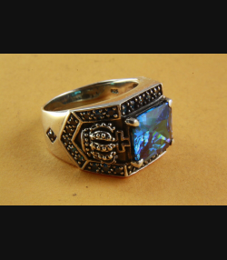 ROYAL KRONEN RING MIT BLUE STONE SILBERRING 925 ECHT SILBER / 454