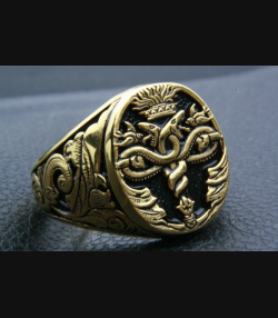 HERMESSTAB Aesculap HEROLD WAPPENRING GOLD PLATED VERGOLDET SIEGELRING 361
