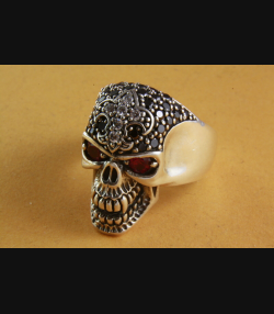 TOTENKOPFRING SKULL BIKER STRASS RING ECHT SILBER 925 SILBERRING / 080